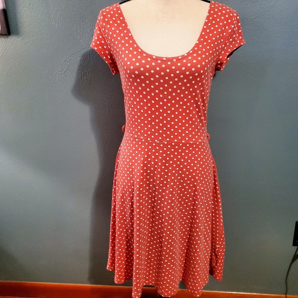Coral polka dot skater dress